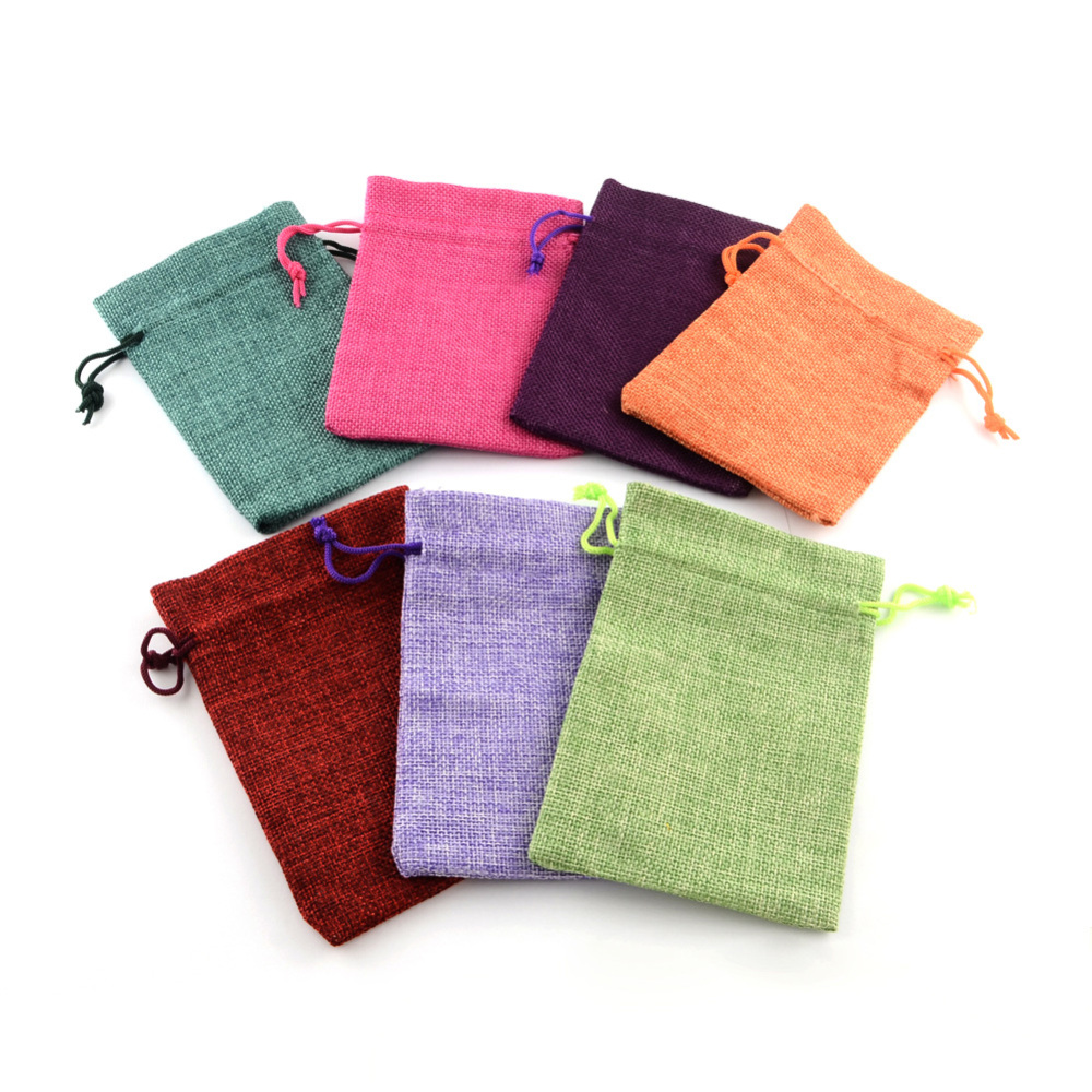 Pochette cadeau en toile de jute, 9x7 cm, lot de 50, coloris assortis