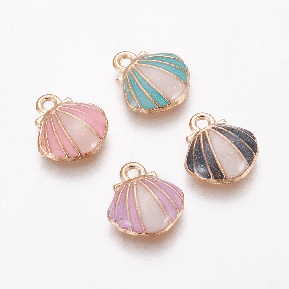 Pendentif émaillé, coquillage, 12,5x11,5x3mm, trou 1,4mm, l'unité