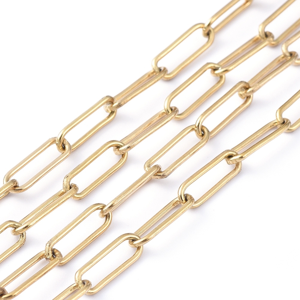 Chaîne INOX doré, maille trombone, 10x3mm