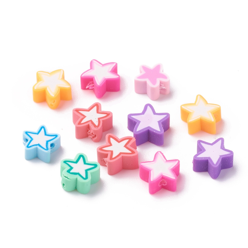 [X-CLAY-I010-14] Sachet de perles en polymère, étoiles 10x10mm trou 1.6mm x50 pièces