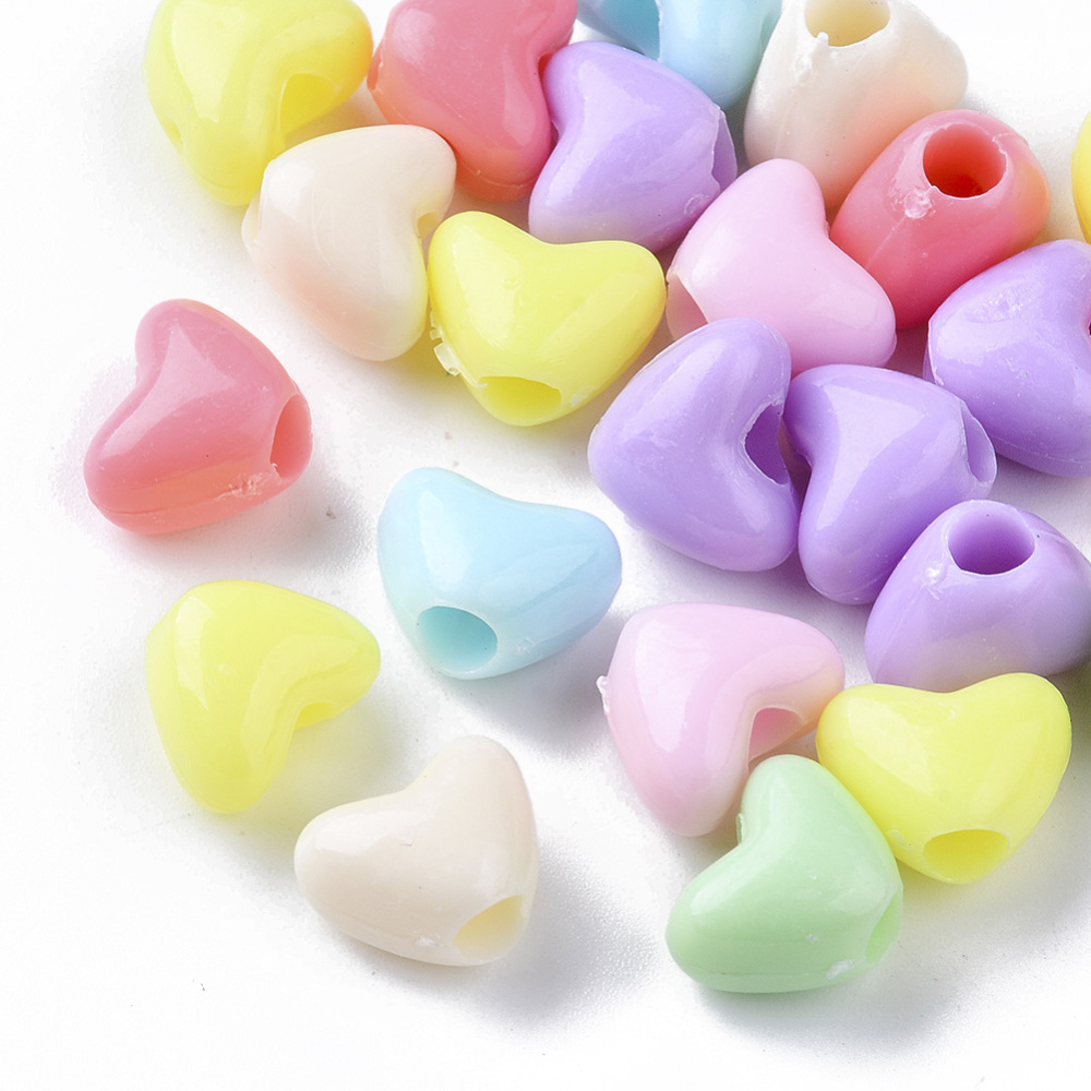 [X-KY-I004-20] Perles plastiques en forme de coeur, couleurs mixtes, 9,5x11x5mm, trou 2mm, l'unité