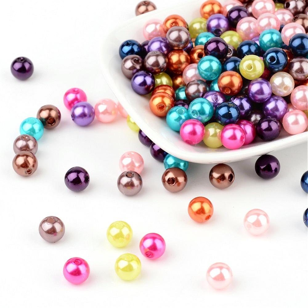 Perles imitation nacre, colorées, diamètre 8mm, Trou: 2mm sachet de 200