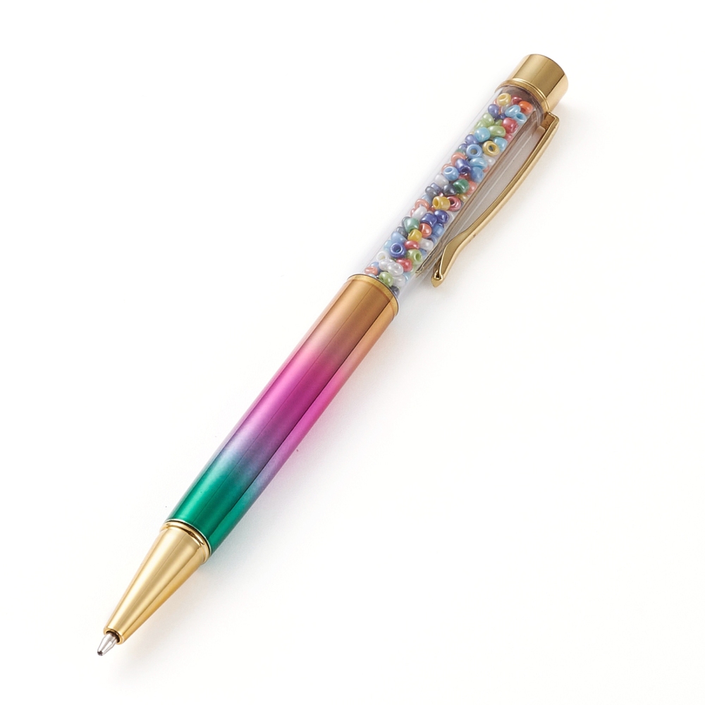 Stylo à bille avec des perles de rocailles, 143x13x10mm, coloris variés