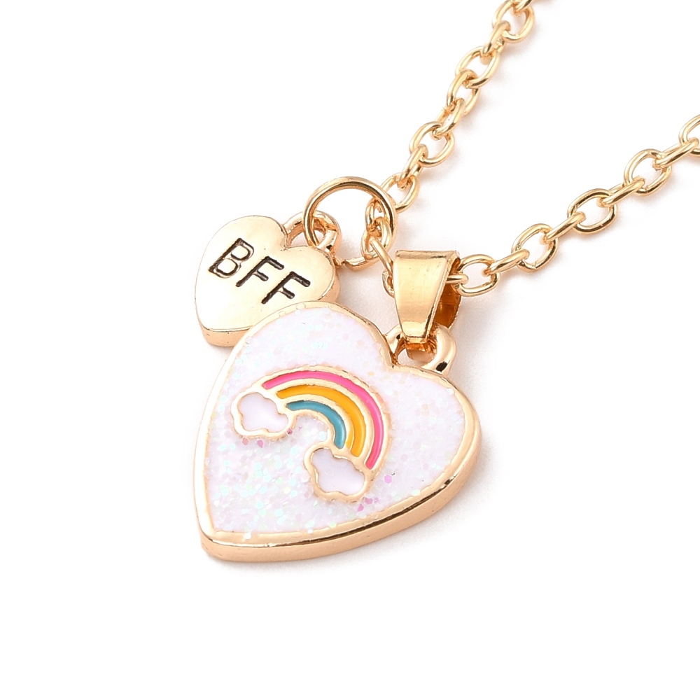 Collier d'amitié rose, coeur BFF et coeur arc-en-ciel, unité
