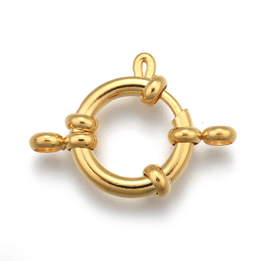 Fermoir à ressort INOX doré, plaqué or, rond, 23x14x4mm, trou 2,5mm