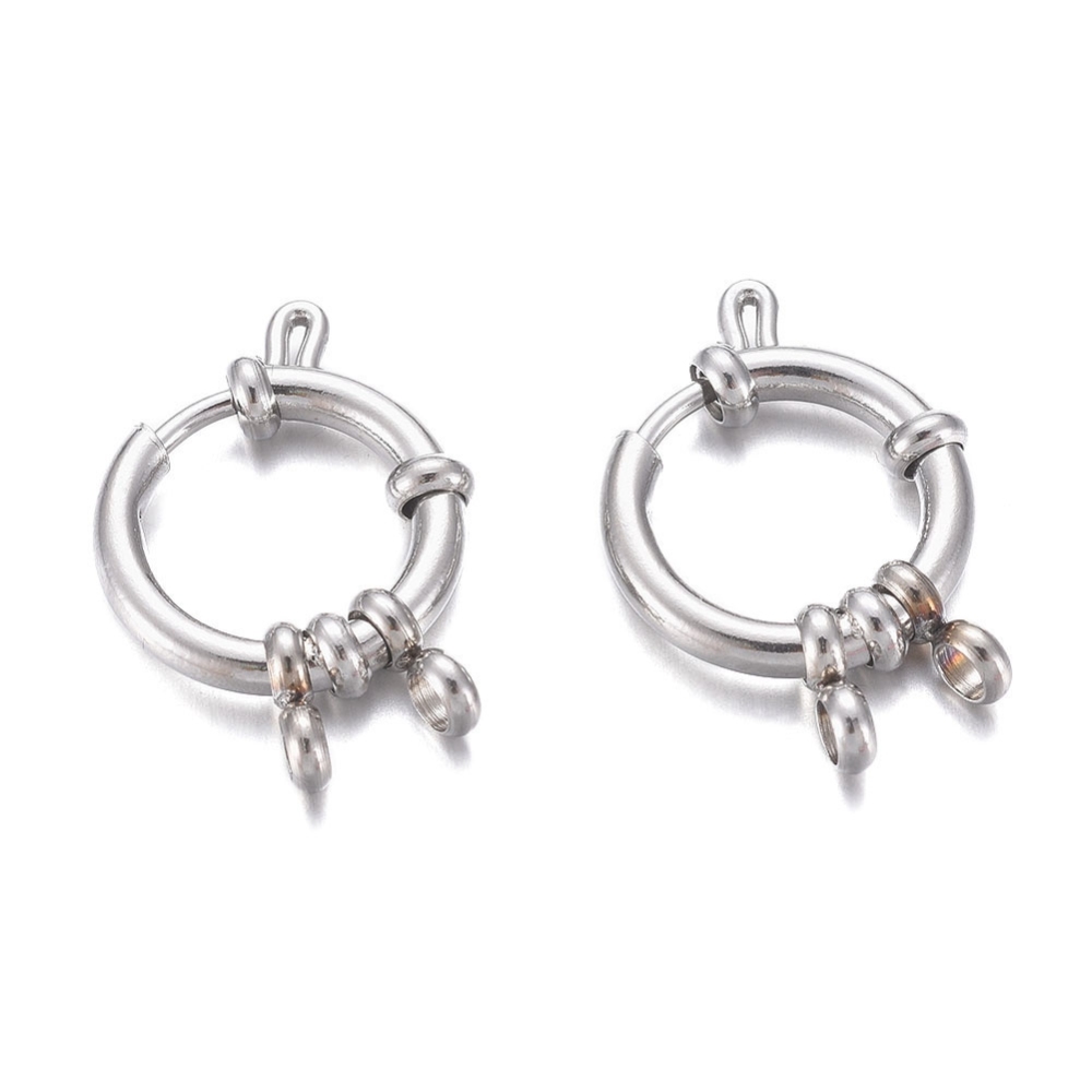 Fermoir à ressort INOX argenté, rond, 16x4mm, trou 2,5mm