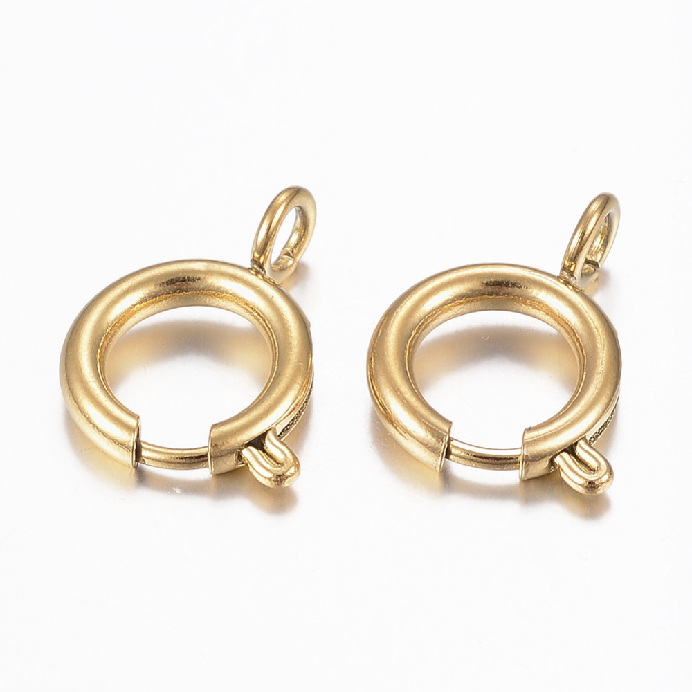Fermoir à ressort INOX doré, placage ionique, rond, 12x17x2mm, trou 3mm, l'unité