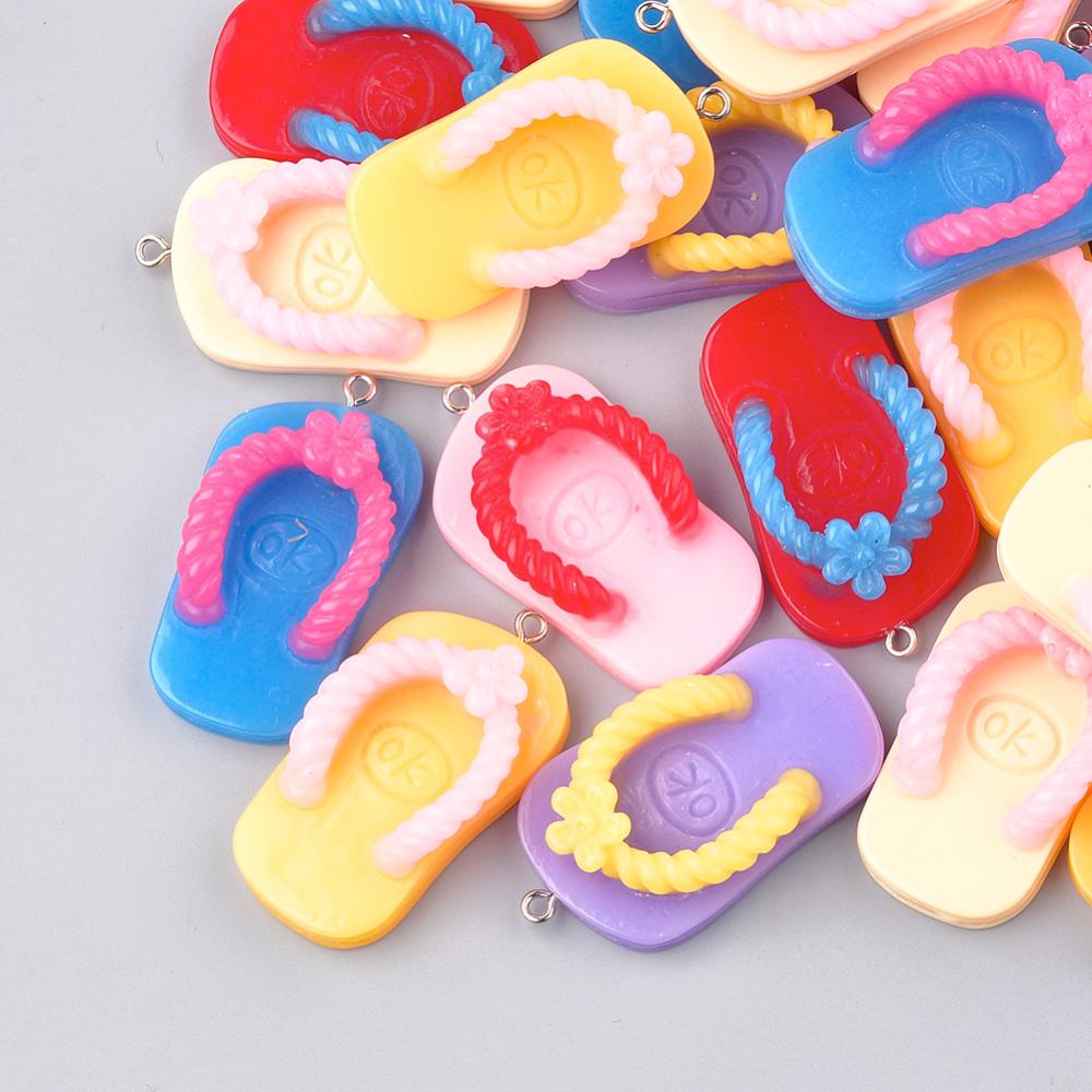 Pendentif en résine, claquette, coloris assortis,46x23x15mm, Trou: 2mm