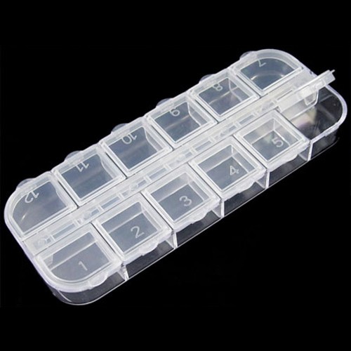 Boîte plastique de rangement, 12 compartiments fixes, 13x5x1,5cm