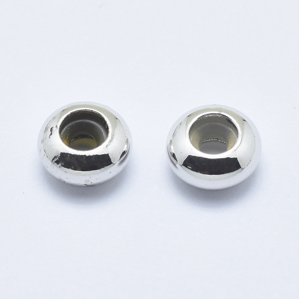 [KK-P056-01P-NR] Fermoir curseur, rondelle en laiton argenté avec joint silicone, 7x3,5mm, trou 2 mm, à l'unité