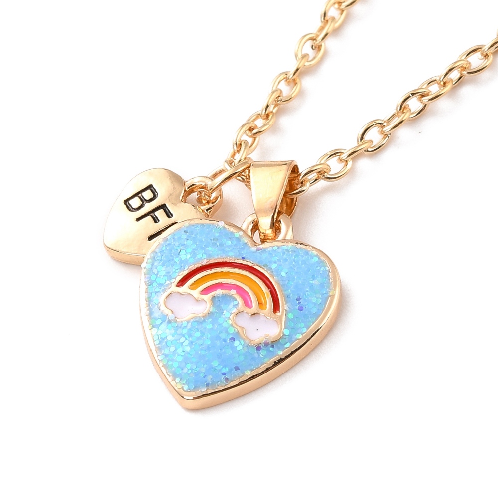 Collier d'amitié bleu, coeur BFF et coeur arc-en-ciel, unité