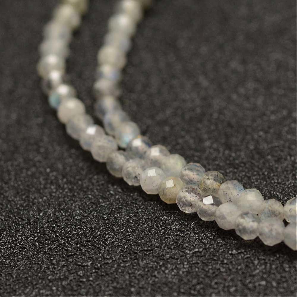 [G-K182-2mm-25B  G-K182-2mm-25A] Pierre Labradorite, naturelle, grade A, grise, ronde à facettes, 2,5mm, trou 0,5mm