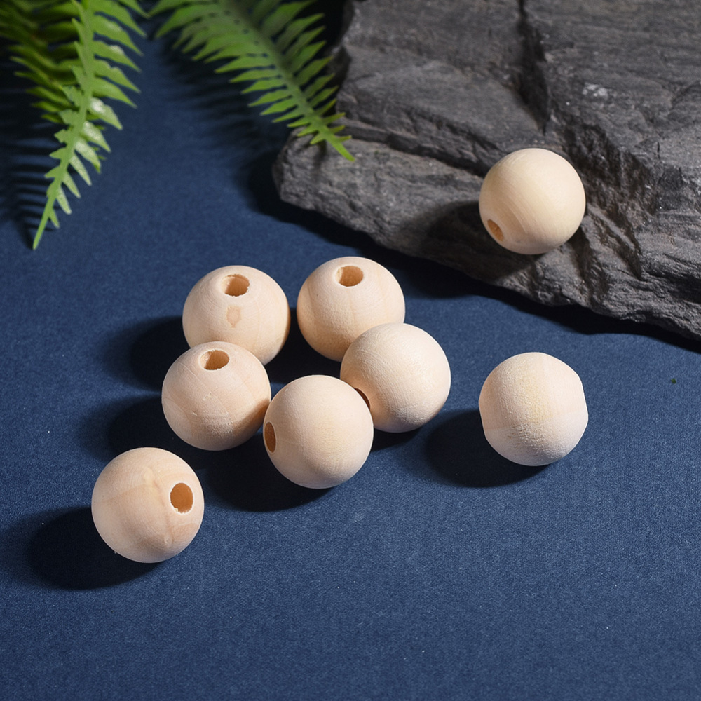 [X-WOOD-S651-20mm-LF] Perles en bois naturel, boule, diamètre 20mm, trou ~4-5mm, x50 pièces