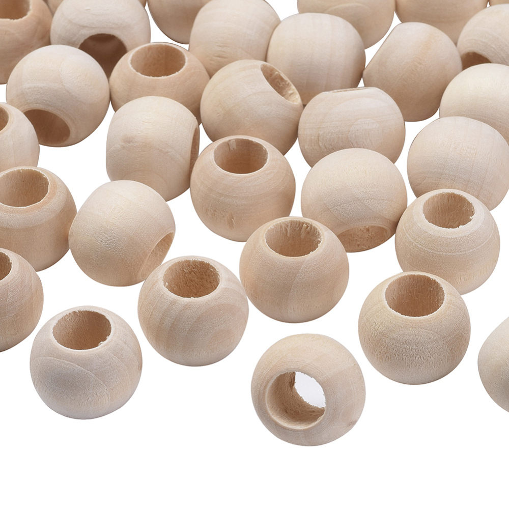 Perle en bois de hêtre, boule, diamètre 20mm, trou env 9mm x 50 pièces