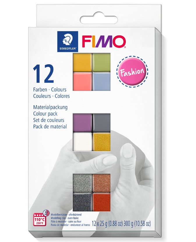 Coffret Fimo "Fashion" assortis, 12 demi blocs, 12x25gr