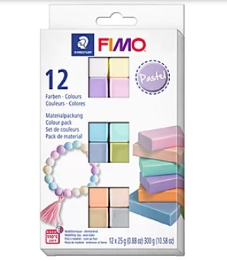 Coffret Fimo "Pastel" assortis, 12 demi blocs, 12x25gr