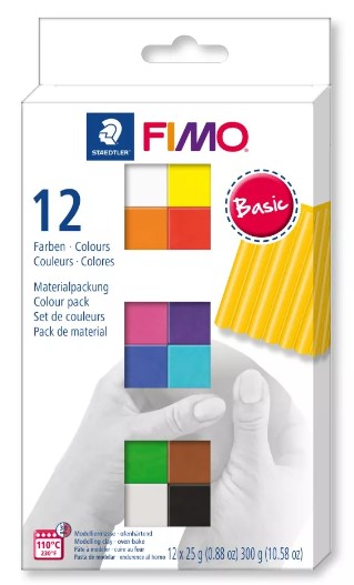Coffret Fimo "Basic" assortis, 12 demi blocs, 12x25gr