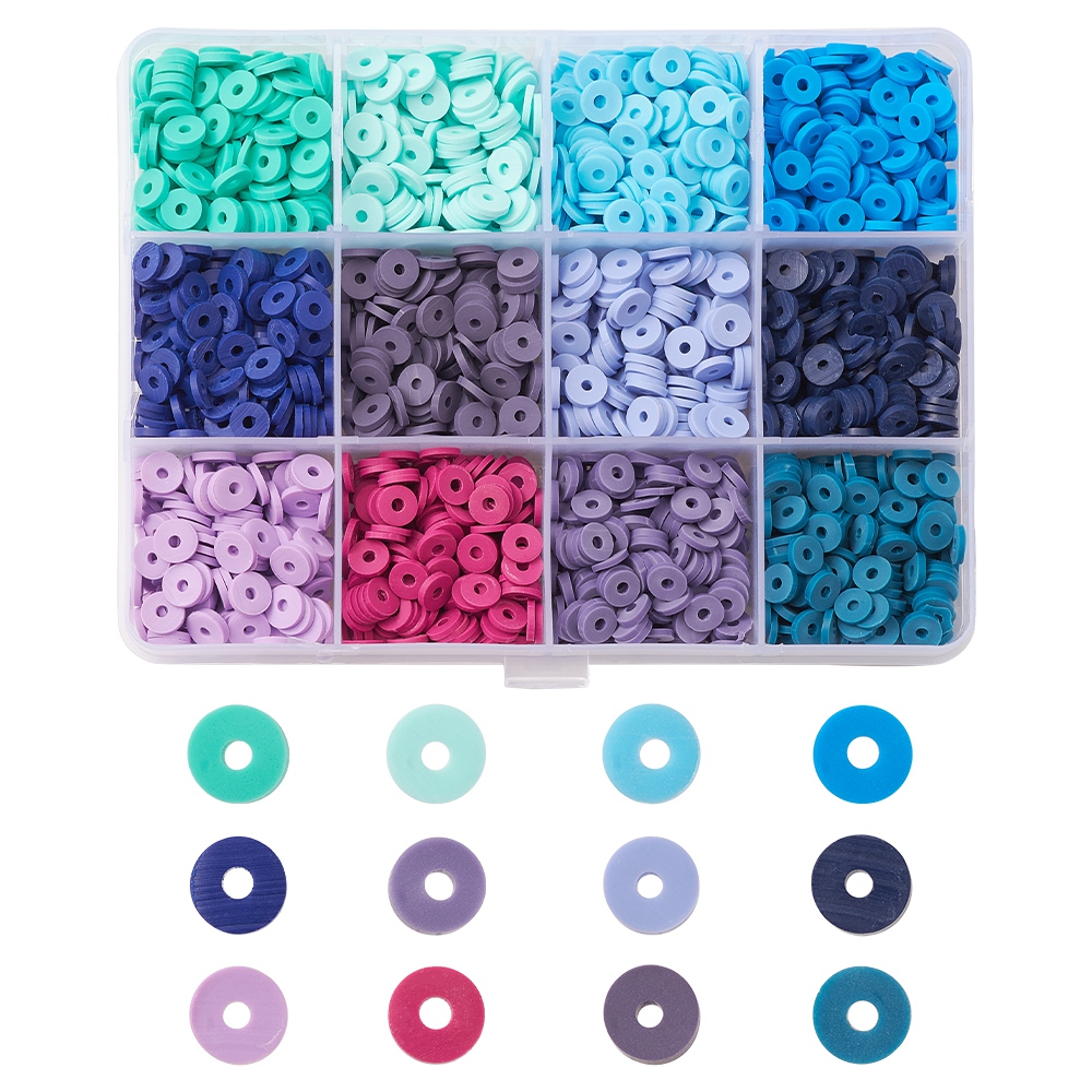 Kit perles Heishi polymère, 6x1mm, trou 2mm, 12 couleurs env. 2256 pièces