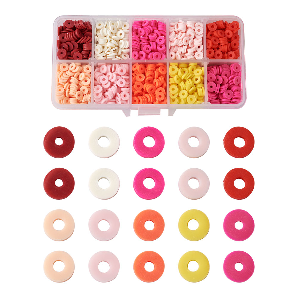 Kit perles Heishi polymère, 6x1mm, trou 2mm, 10 couleurs env. 2200 pièces