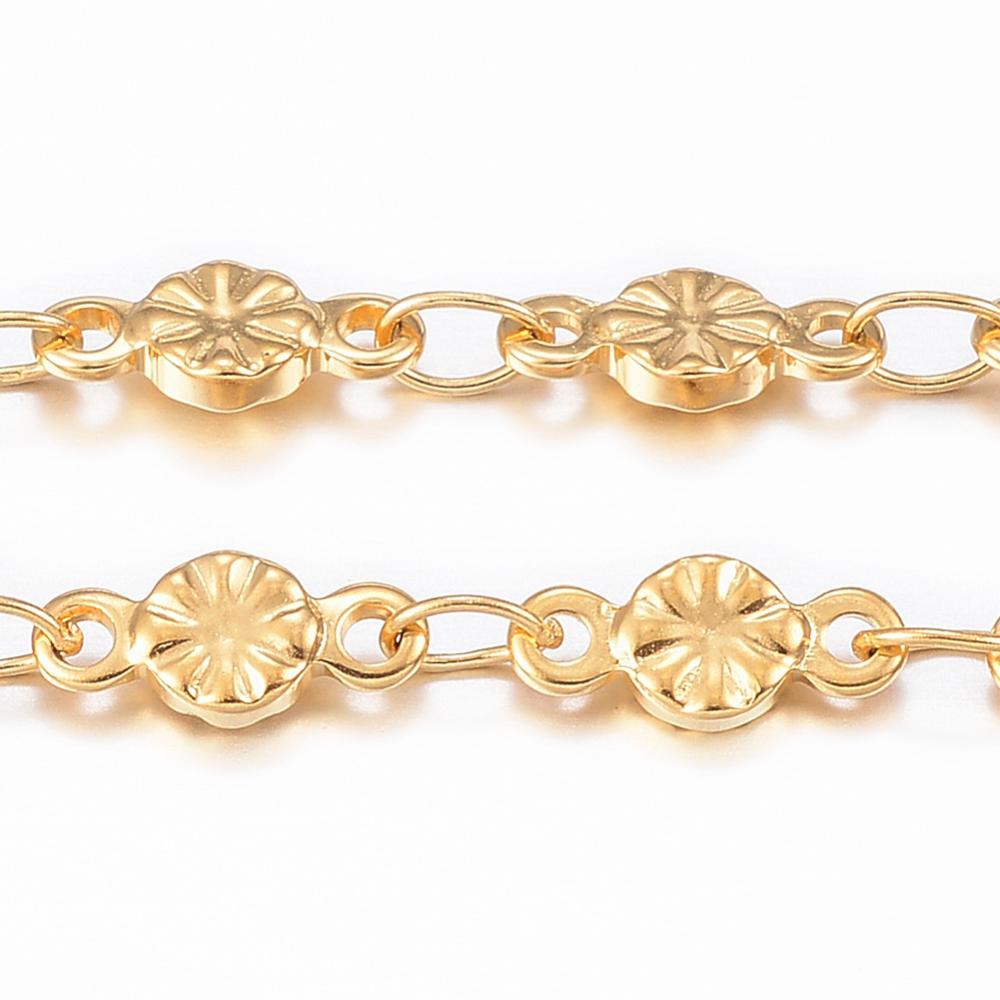 ARC - Chaîne en INOX doré, placage ionique, chaîne maillons fleurs, 8,0x3,5x1,2mm, au mètre