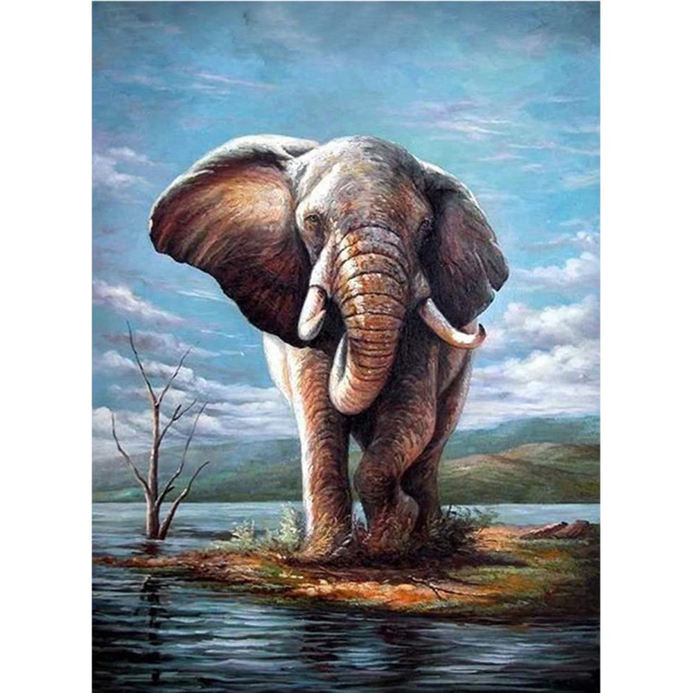 Kit complet de diamond painting, éléphant, 30x20cm, unité