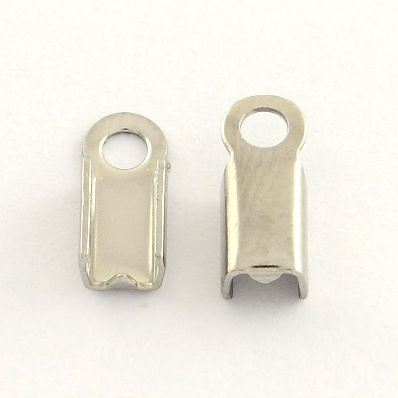 [X-STAS-R063-30] Embout de cordon à écraser INOX argenté, 9x4,5x4mm, pour fil de 2,5-3mm, trou 2mm