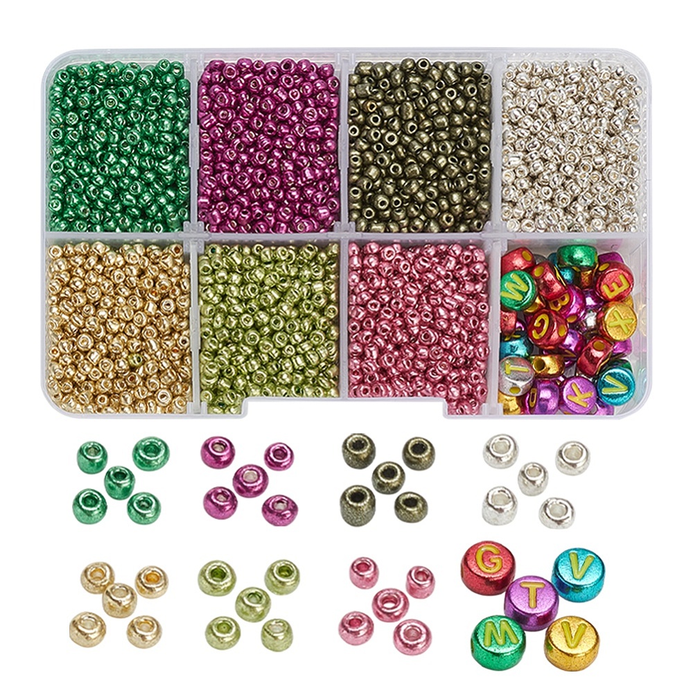 [DIY-YW0004-56] Kit de perles de rocaille, 7 couleurs et perles nacrées, 2mm, unité