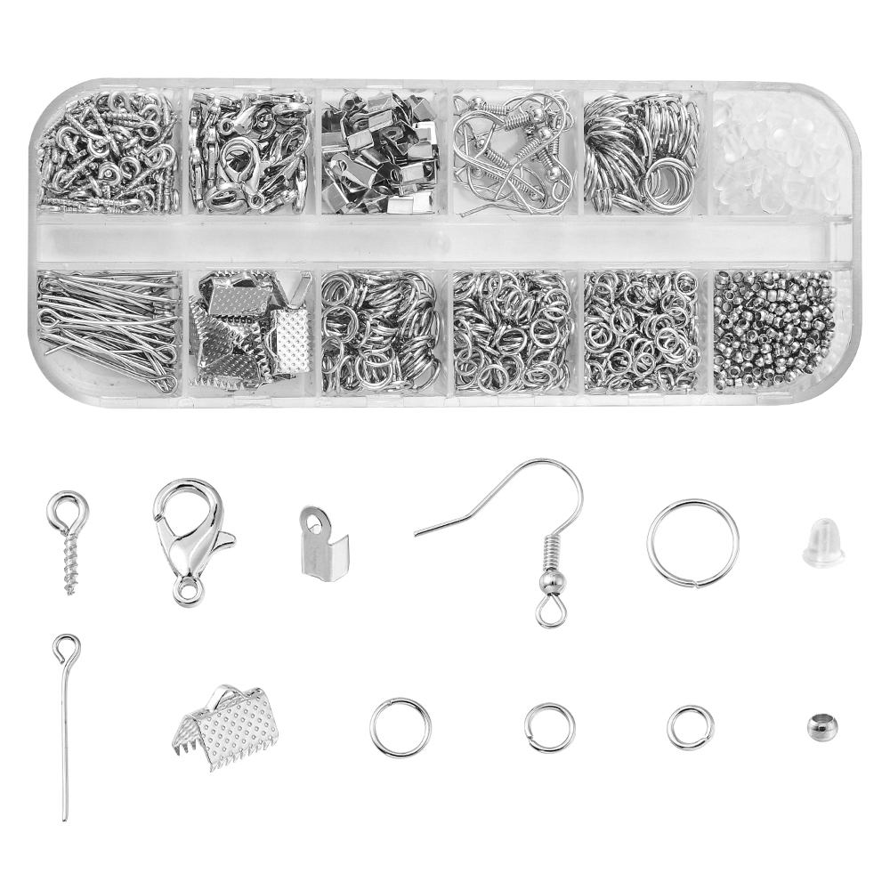 [DIY-YW0006-42] Kit de fabrication de bijoux, 986 pièces argentées par boîte, unité