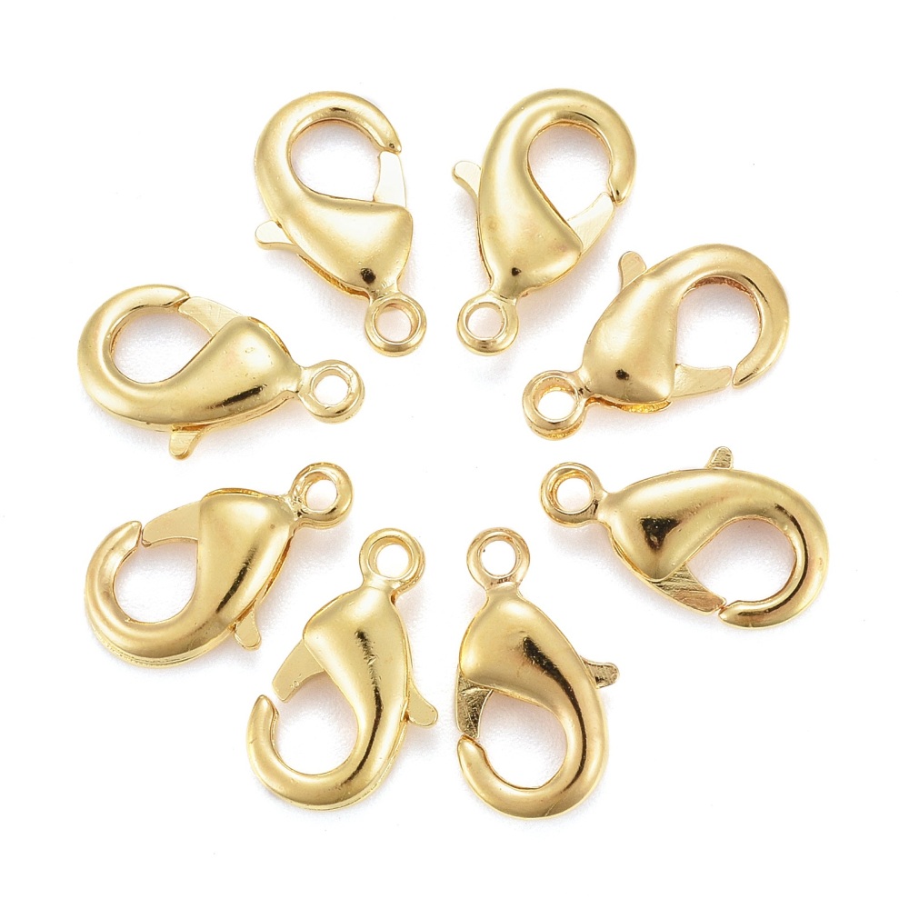 [KK-902-G-NF] Fermoir homard en laiton, doré brillant, 12x7x3mm, trou 1mm, l'unité