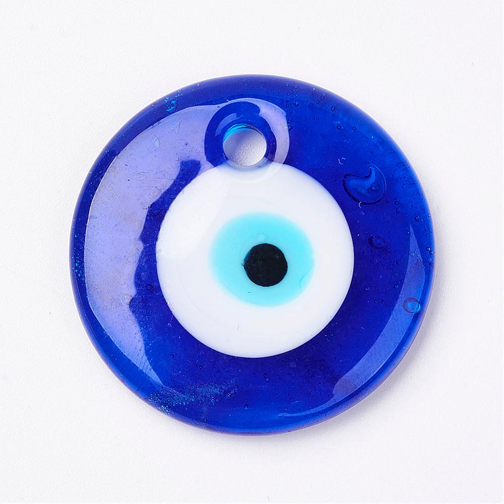 [LAMP-E106-02D] Pendentif mauvais oeil, bleu vernis, 35x6, trou 4mm, unité