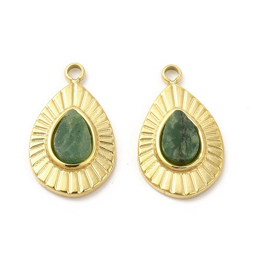 [STAS-J401-VC665] Pendentifs INOX doré, placage ionique, Jade africaine, larme, 13x9x2,5mm, trou 1,2mm, à l'unité
