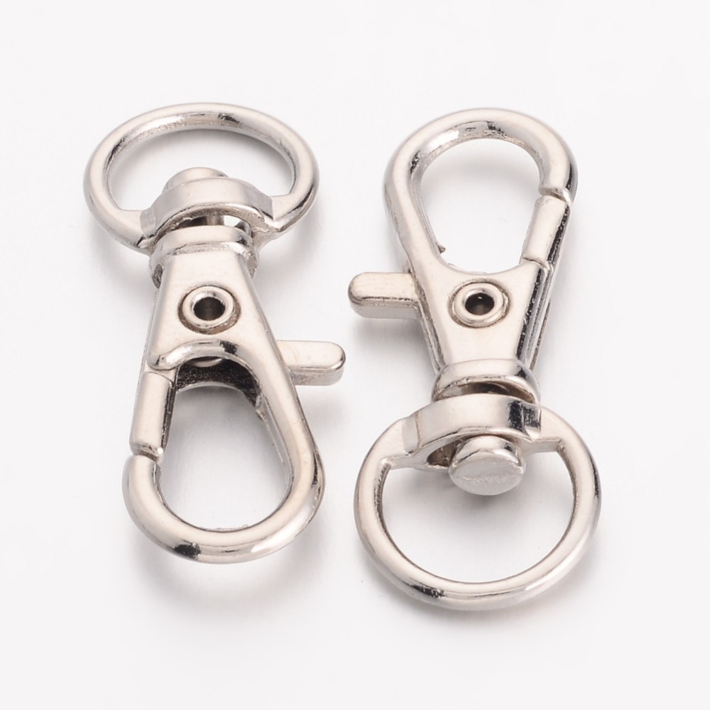 Fermoirs porte clé crochet mousqueton platine, 30,5x11x6mm, trou 5x9mm x 10 pièces