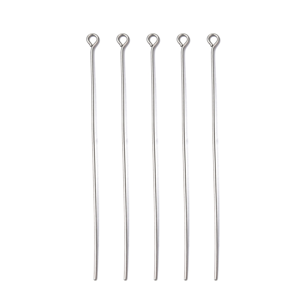 [EP50i] Tiges INOX argentés, tête avec boucle, 50x0,7mm, trou 2mm, x10 unités