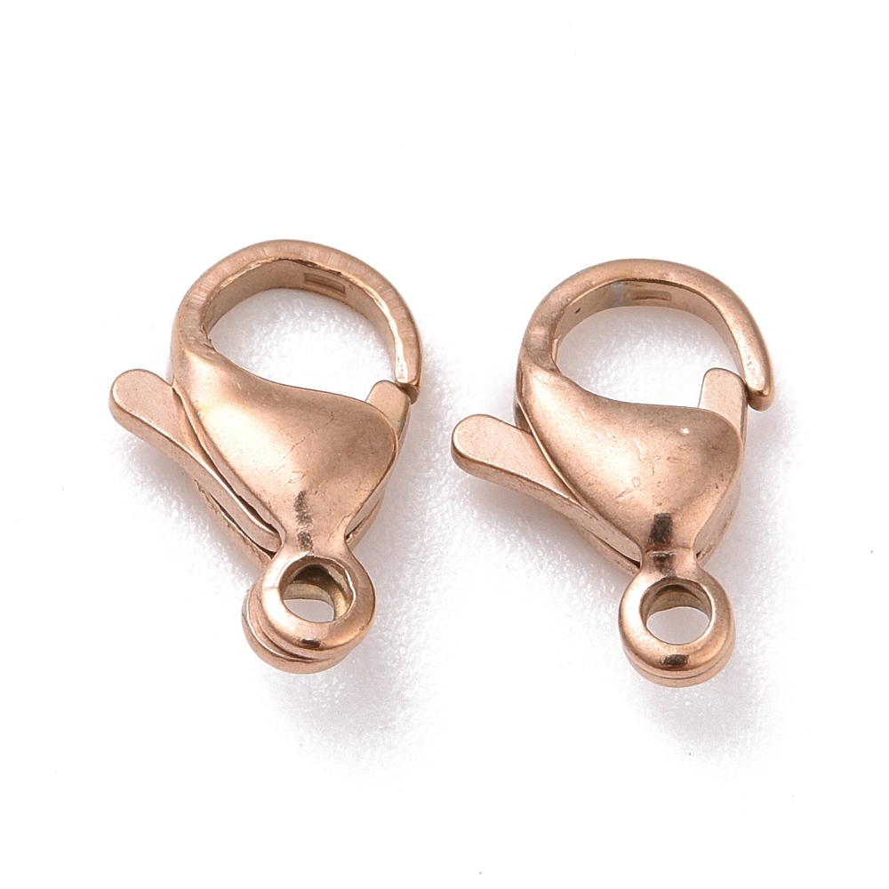 Fermoir homard, INOX, doré rose léger, placage ionique, 9x6x3mm, trou 1,2mm