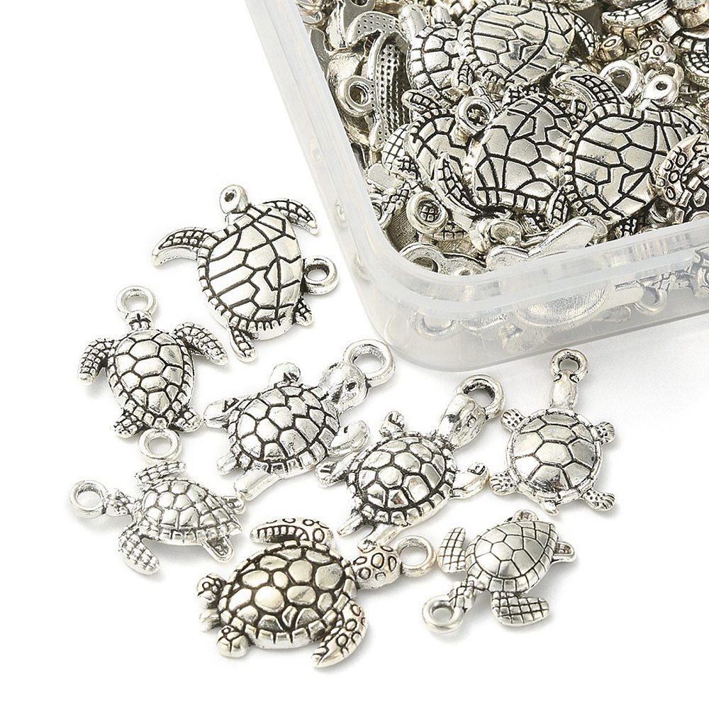 [DIY-YW0007-16] Pendentif tortue, laiton, couleur argent, env. 16x15x5mm, trou ~2mm, (différents modèles), unité