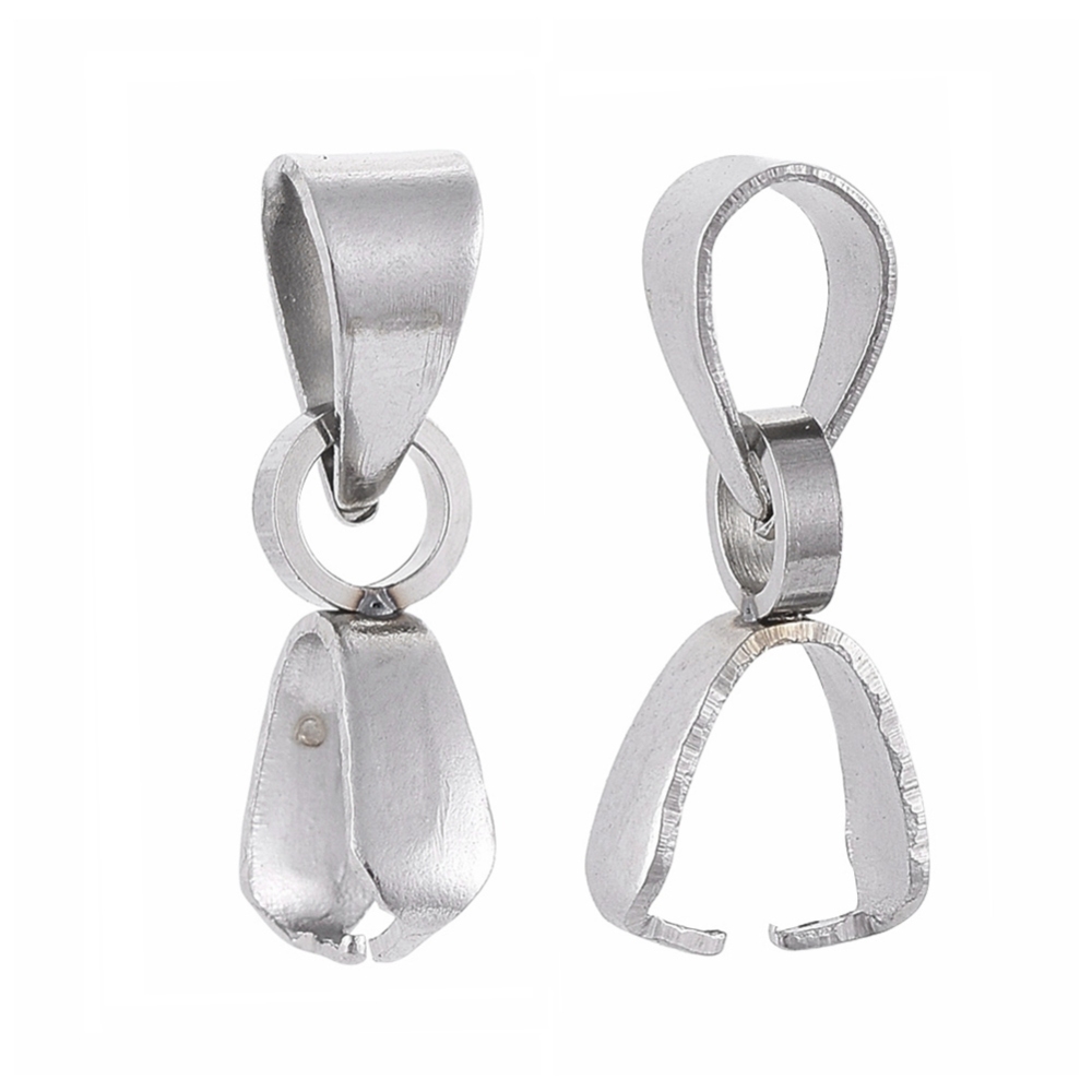 Bélières INOX argenté avec passant, 9x6,5x2,5mm, trou 3x4mm, x10 unités