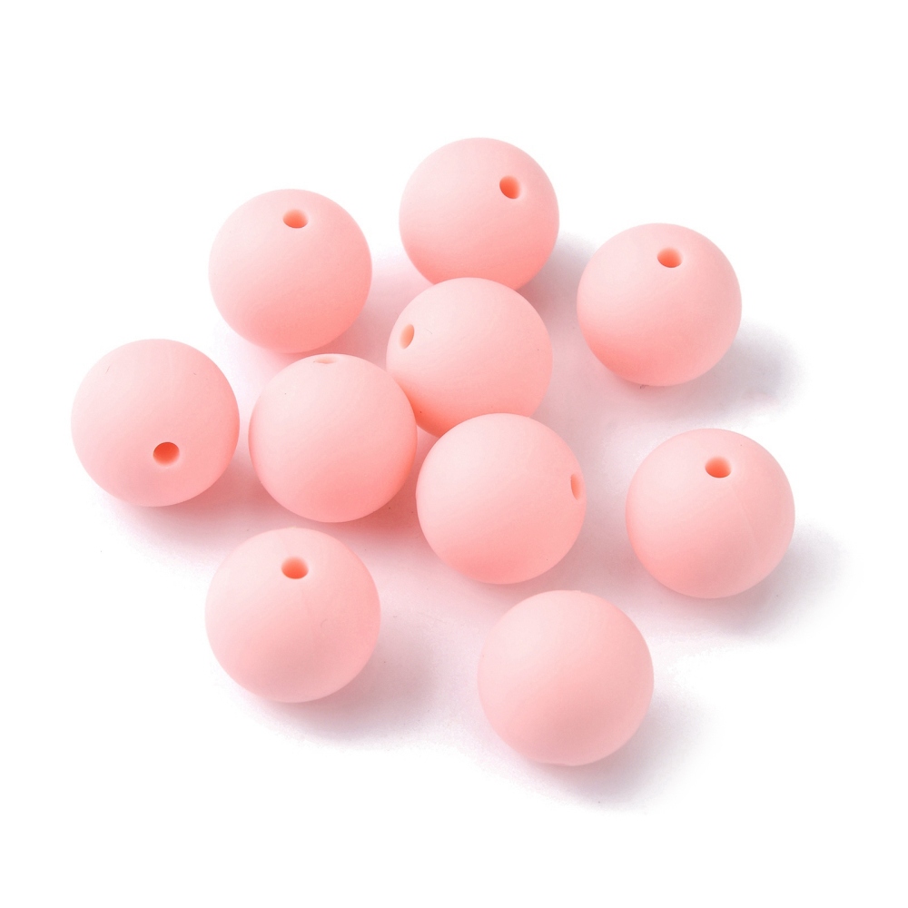 [FIND-TAC0009-73A-10] Perle en silicone pour attache tétine, ronde lisse, rose, diam 15mm, trou 2mm x100unités