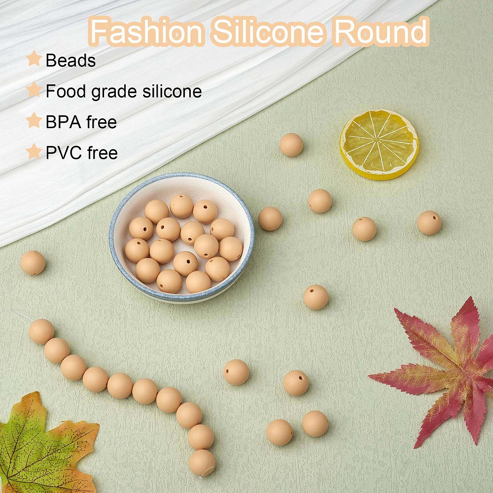 [JX445A] Perle en silicone pour attache tétine, ronde lisse, beige, diam 15mm, trou 2mm x100unités