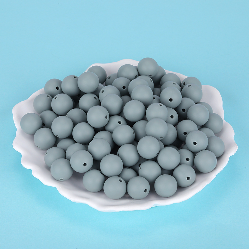 [SI-JX0046A-43] Perle en silicone pour attache tétine, ronde lisse, aqua, diam 15mm, trou 2mm x 100 unités