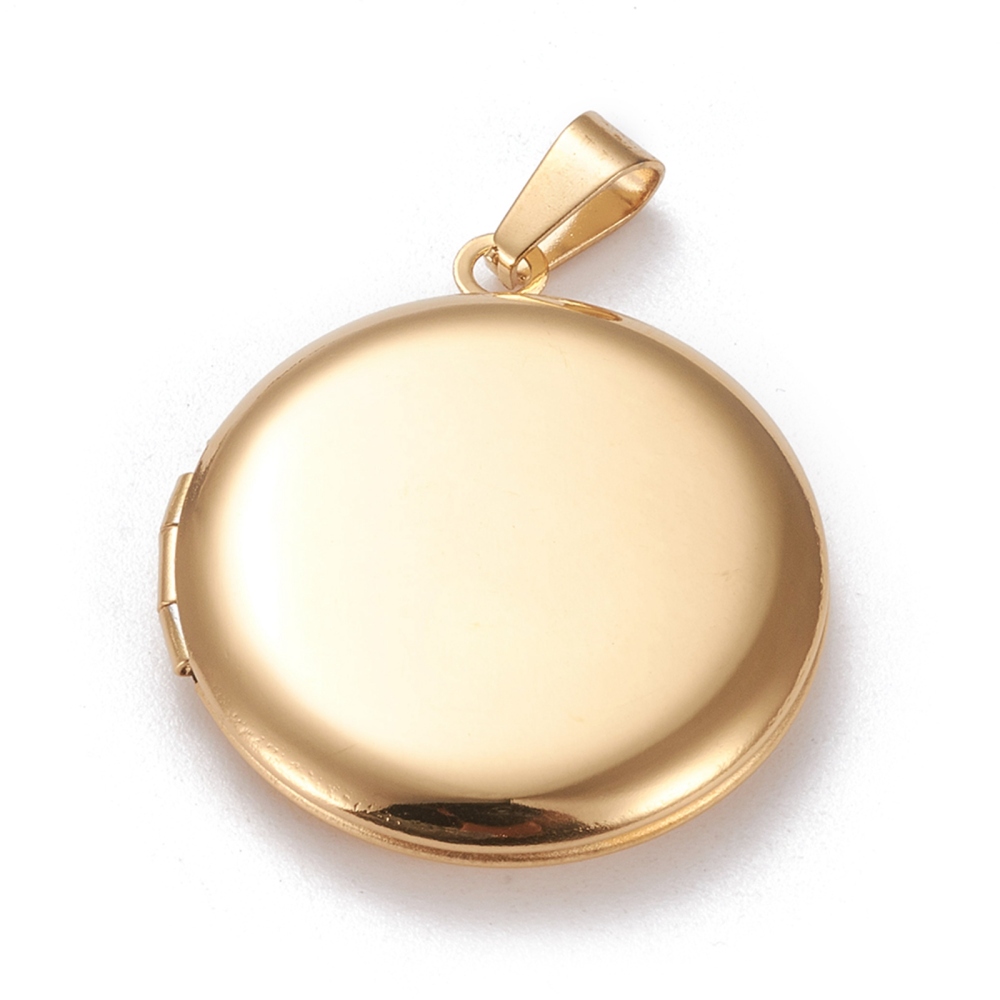 [STAS-K197-24G] Pendentif INOX doré, avec cadre photo rond, 31x27,5x5,5mm, taille intérieure 20x20mm