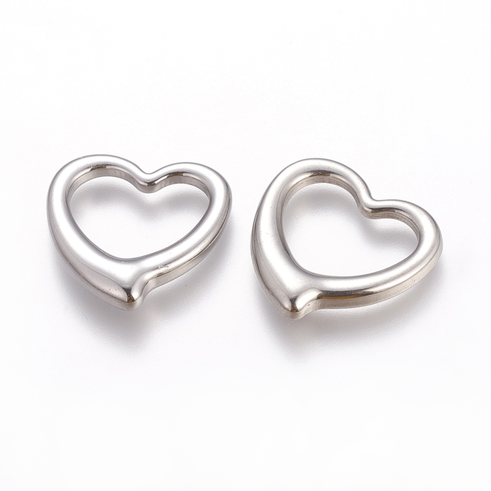 Pendentif en INOX argenté, coeur, creux, 24x25x4mm
