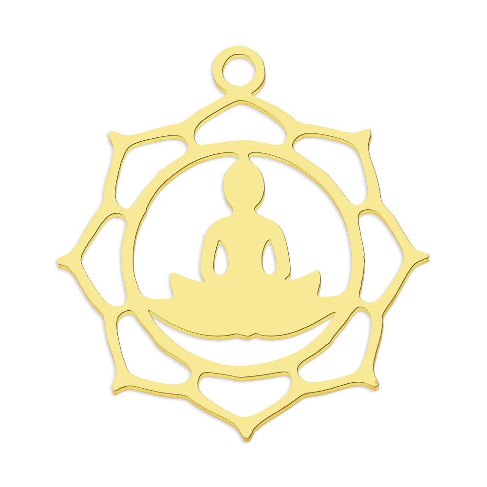 [STAS-S105-LA756-2] Pendentif INOX doré, yoga, bouddha, 21,5x19,5x1mm, trou 1,5mm