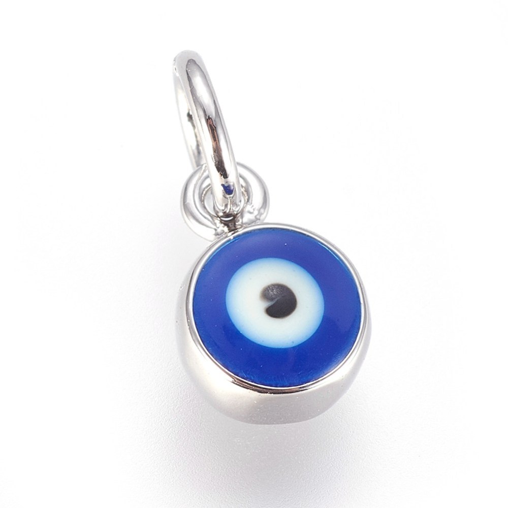 [KK-G364-19P-01] Pendentif en laiton, mauvais oeil, 8x6x4mm, trou 3,5mm, l'unité