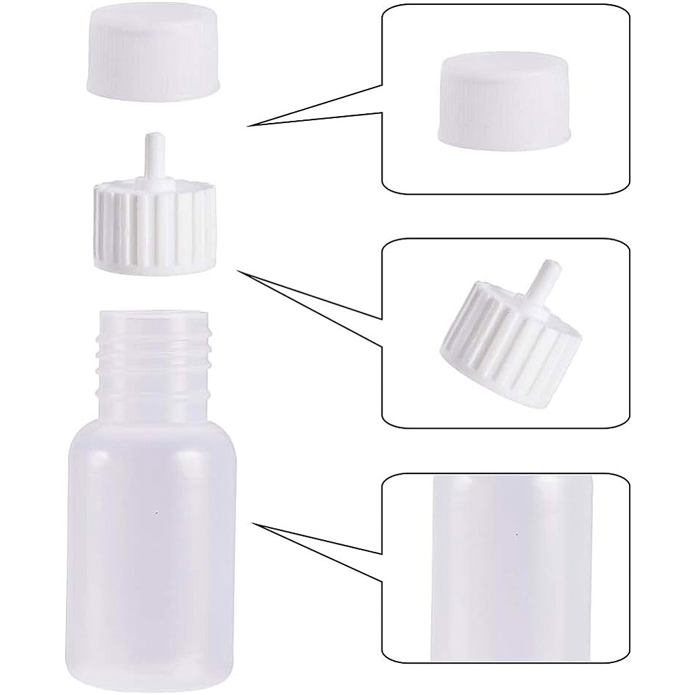 Kit de 10 flacon plastique, 30ml, avec 20 pointes d'aiguille et 20 bouchons