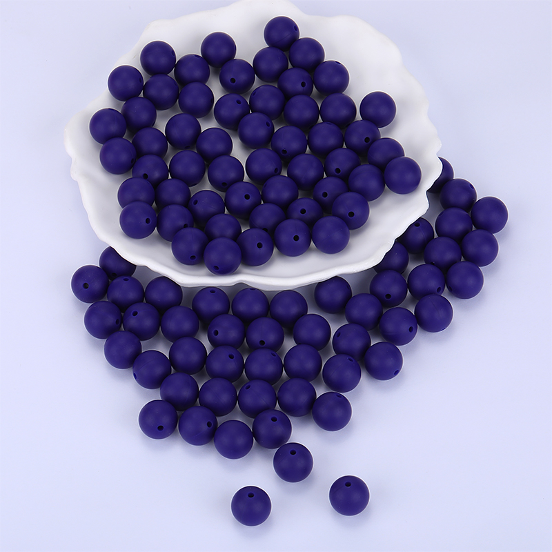 [SI-JX0046A-02] Perle en silicone pour attache tétine, ronde lisse, bleu foncé, diam 15mm, trou 2mm x 100 unités
