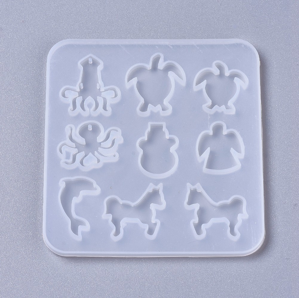 Moule en silicone, poulpe & tortue & ange & dauphin & cheval, 95x90x4mm, trou 1,3mm, l'unité