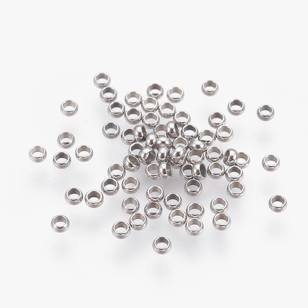 [X-A-STAS-P221-25P] Perle à écraser INOX argenté, rond, diam 1,9m, trou 1mm, pour du fil de 0,5mm, environ 400 unités