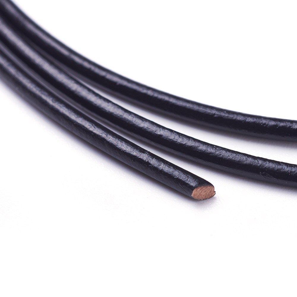 Cordon en cuir rond, NOIR, 2mm, rouleau de 10m