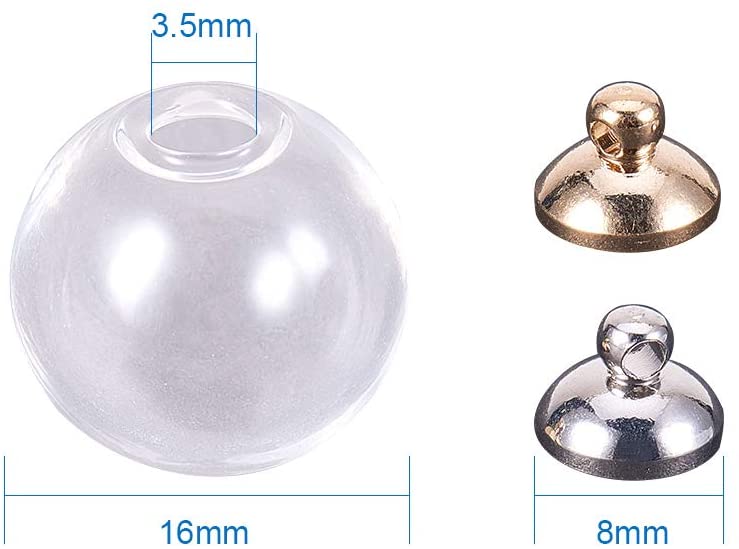 Perle en verre soufflé, forme globe, ronde, transparent, diam 16mm, avec bélière à coller, trou 3,5mm