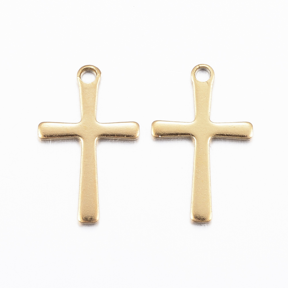 [STAS-H423-10G] Pendentif INOX doré, placage ionique, croix, 15,5x9,5x0,8mm, trou 1mm, unité